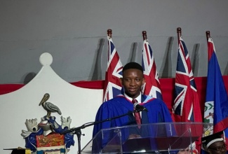 Jamar Grant delivering his valedictorian speech at The University of the West Indies, Mona Campus graduation ceremony on November 3, 2023.

