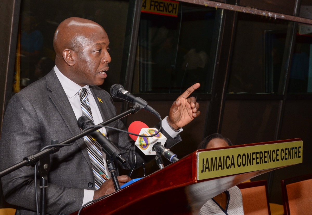 Minister of Labour and Social Security, Hon. Pearnel Charles Jr., addresses a sensitisation session with Members of Parliament to address concerns related to the suitability of candidates on the Seasonal Agricultural Workers Programme (SAWP), held at the Jamaica Conference Centre today (January 9).

