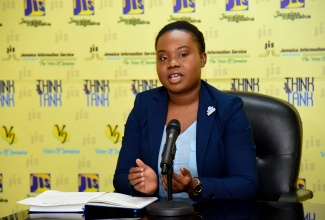 Director of the Restorative Justice Branch in the Ministry of Justice, Joanalee Robertson, speaks at a JIS 