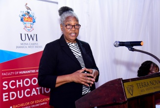 Deputy Chief Education Officer, Ministry of Education and Youth, Dr. Phylicia Marshall, addresses a meeting with school leaders held on February 15 at the Terra Nova All-Suite Hotel in Kingston.