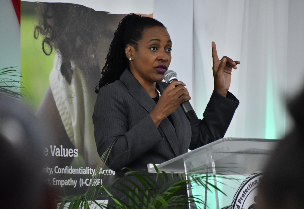 Minister of State in the Ministry of Education and Youth, Hon. Marsha Smith, addresses the Child Protection and Family Services Agency (CPFSA) Ananda Alert Youth Forum, which was held recently at the MEET Conference and Events Centre in Montego Bay, St. James.

