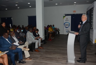 Minister of Justice, Hon. Delroy Chuck, addresses the fourth in a series of Justice of the Peace (JP) sensitisation sessions at the Grand Palladium hotel in Hanover on Friday (Feb. 9).
