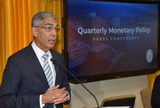 Bank of Jamaica (BOJ) Governor, Richard Byles, addresses the BOJ’s Quarterly Monetary Policy Press Conference on Wednesday (February 21).