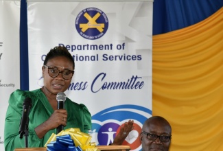 Minister of State, Ministry of National Security, Hon. Juliet Cuthbert-Flynn, addresses the launch of the Department of Correctional Services (DCS) Wellness Committee Health Fair at the St. Catherine Sports Club on February 6.

