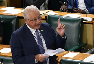 Minister of Justice, Hon. Delroy Chuck, reads from a document in the House of Representatives on February 6.

