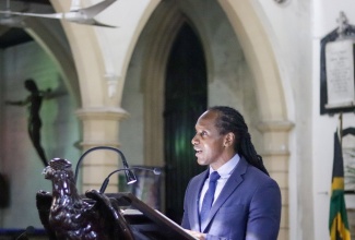 Minister of State in the Ministry of Foreign Affairs and Foreign Trade, Hon. Alando Terrelonge, addresses the Half-Way Tree Primary School 100th anniversary church service held recently at the St. Andrew Parish Church, Kingston.

