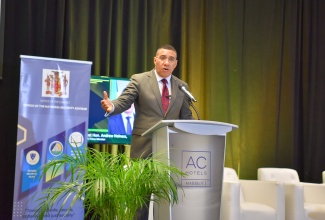 Prime Minister, the Most Hon. Andrew Holness, addresses the second staging of a security seminar, held at the AC Marriott Hotel in St. Andrew on February 7.