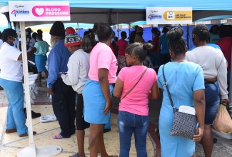 Members of the public wait in line at the Ministry of Health and Wellness’ ‘Know Your Numbers’ screening campaign held at Saint William Grant Park, downtown Kingston, on Thursday, February 1. The campaign seeks to encourage more Jamaicans to get screened for lifestyle diseases.

