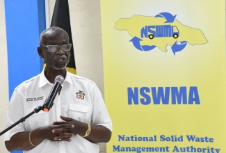 Local Government and Community Development Minister, Hon. Desmond McKenzie addresses a meeting of the National Solid Waste Management Authority’s (NSWMA) Board of Directors on Friday (February 23) at the Ministry’s offices in Kingston.

