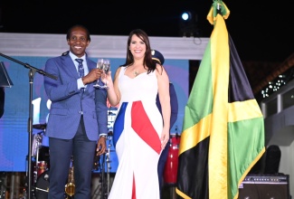State Minister for Foreign Affairs and Foreign Trade, Hon. Alando Terrelonge, shares a toast with Ambassador of the Dominican Republic to Jamaica, Her Excellency Angie Martinez, at the National Day celebration held on Friday (March 1) at the Ambassador’s official residence in Kingston. The event marked the 180th anniversary of the declaration of the Dominican Republic’s Independence on February 27, 1844.
