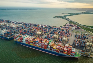 An aerial view of Kingston Freeport Terminal Limited.

