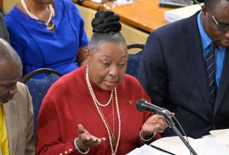 Minister of Culture, Gender, Entertainment and Sport, Hon. Olivia Grange, addresses Wednesday’s (March 6) meeting of the Standing Finance Committee of the House of Representatives, whose members are reviewing the 2024/25 Estimates of Expenditure.

