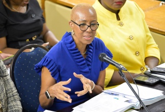 Minister of Education and Youth, Hon. Fayval Williams, addresses Thursday’s (March 7) meeting of the Standing Finance Committee of the House of Representatives, whose members are reviewing the 2024/25 Estimates of Expenditure.

