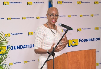 Minister of Education and Youth, Hon. Fayval Williams, addresses the National Commercial Bank (NCB) Foundation’s Caribbean Secondary Education Certificate/Caribbean Advanced Proficiency Examinations (CSEC/CAPE) National Bursary Programme handover ceremony held on March 20 at the NCB Wellness and Recreation Centre in Kingston.

