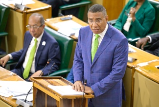 Prime Minister, the Most Hon. Andrew Holness, announcing new policy changes at the National Housing Trust (NHT) while making his contribution to the 2024/25 Budget Debate in the House of Representatives on March 21.

