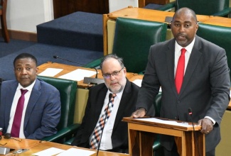 Opposition Spokesman on Finance, Planning and the Public Service, Julian Robinson, makes his contribution to the 2024/25 Budget Debate in the House of Representatives on Thursday (March 14).