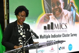 Director of Health Services Planning and Integration in the Ministry of Health and Wellness, Dr. Naydene Williams, addresses the Jamaica National Multiple Indicator Cluster Survey (MICS) 2022 launch at the University of the West Indies Regional Headquarters in St. Andrew on Friday, March 15.