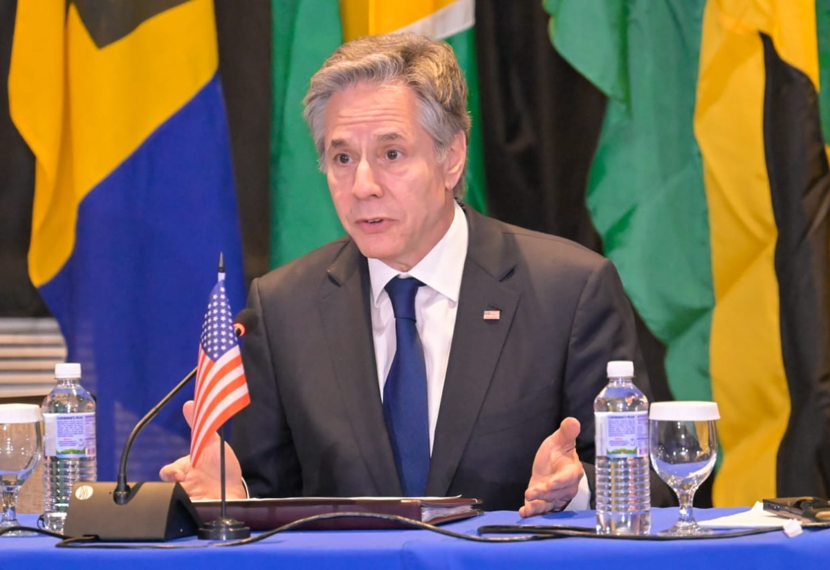 United States Secretary of State, Antony Blinken, addresses a high-level CARICOM meeting on Haiti, held on Monday (March 11), at The Jamaica Pegasus hotel in New Kingston.