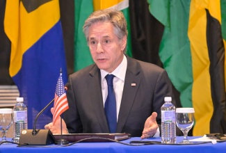 United States Secretary of State, Antony Blinken, addresses a high-level CARICOM meeting on Haiti, held on Monday (March 11), at The Jamaica Pegasus hotel in New Kingston.