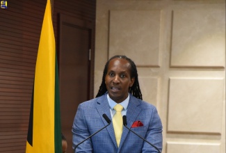 Minister of State in the Ministry of Foreign Affairs and Foreign Trade, Hon. Alando Terrelonge, addresses the recent Diplomatic Day event, held at the Ministry in downtown Kingston.