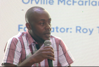 Jamaica 4-H Clubs Youth Farmer Awardee, Orville McFarlane, speaks during a panel discussion at the Montego Bay Chamber of Commerce and Industry (MBCCI) Expo 2024 on March 24. The event was held at the Montego Bay Convention Centre.