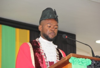 New Mayor of Montego Bay, Councillor Richard Vernon, speaking during Thursday’s (March 7) swearing-in ceremony at the Montego Bay Cultural Centre in Sam Sharpe Square, St. James.

