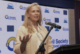 European Union (EU) Ambassador to Jamaica, Her Excellency Marianne Van Steen, addresses the Civil Society Boost Initiative 3 (CSBI 3) signing and launch ceremony on Thursday (March 21) at the Summit hotel in Kingston. CSBI is RISE Life Management Services’ flagship product for building capacity and engagement with members of civil society in Jamaica and is undertaken through funding from the EU.

