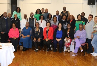 Jamaica’s Ambassador to the United States, Her Excellency Audrey Marks (seated centre) joins members of the West Indies Social Club of Hartford, Connecticut for a photo opportunity, following a recent breakfast meeting at the organisation’s headquarters along main street in Hartford. Ambassador Marks was special guest at the 74th annual anniversary gala of the social club held on April 20.