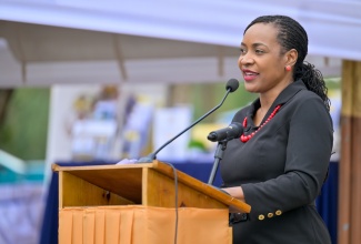 Minister of State in the Ministry of Education and Youth, Hon. Marsha Smith, addresses a Tertiary Recruitment Drive, held at the Manchester High School, Mandeville on April 19.