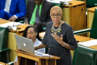 Minister of Education and Youth, Hon. Fayval Williams, makes a statement in the House of Representatives on Tuesday (April 23).