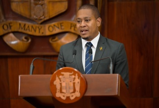 Minister of Agriculture, Fisheries and Mining, Hon. Floyd Green, speaks at a post-Cabinet press briefing, held on Wednesday (April 24), at Jamaica House.