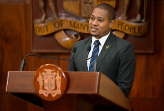 Minister of Agriculture, Fisheries and Mining, Hon. Floyd Green, speaking during Wednesday’s (April 24) post-Cabinet press briefing at Jamaica House.