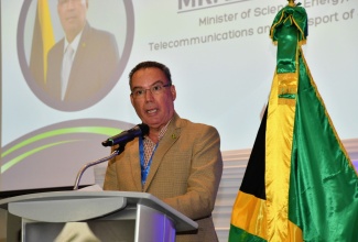 Minister of Science, Energy, Telecommunications and Transport, Hon. Daryl Vaz, delivers remarks during the second Dominican Republic-Jamaica Business Forum, at the AC Hotel by Marriott Kingston on Thursday (April 18).

