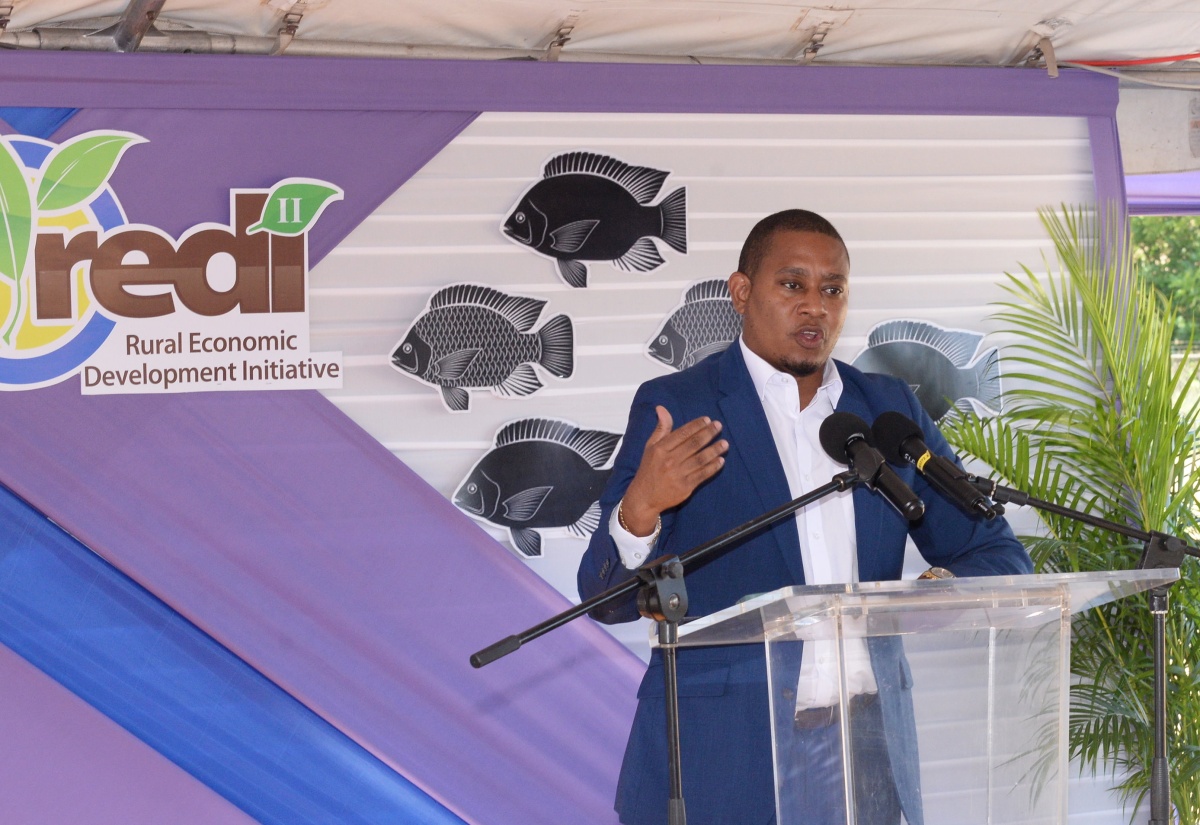 Minister of Agriculture, Fisheries and Mining, Hon. Floyd Green, addresses the recent ground-breaking ceremony for the $574-million fish hatchery in Twickenham Park, St. Catherine.