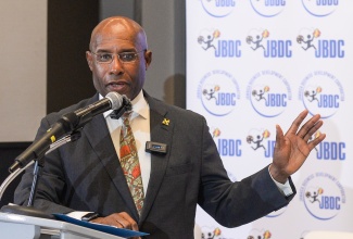 Minister of Industry, Investment and Commerce, Senator the Hon. Aubyn Hill, delivers remarks at the Jamaica Business Development Corporation (JBDC) ‘Breakfast with the CEO’ event held recently at the AC Marriott Hotel in New Kingston.