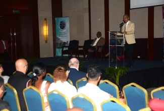 Deputy Prime Minister and Minister of National Security, Hon. Dr. Horace Chang, addresses the Realtors Association of Jamaica’s International Real Estate Conference and Homeowners’ Expo 2024 at the Montego Bay Convention Centre in Rose Hall, St. James, on Friday, April 19.