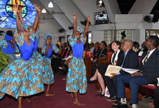 The Meadowbrook Preparatory School dance troupe in performance at the ecumenical church service on ‘Reparation, A Path to Repentance, Healing, and Unity’ held on Sunday (April 14) at the Webster Memorial United Church in St. Andrew.

