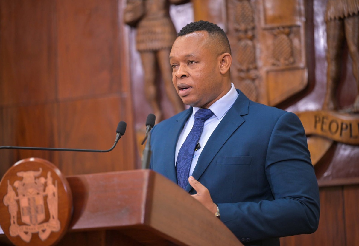 Acting President, National Water Commission (NWC), Kevin Kerr, addressing a post-Cabinet press briefing at Jamaica House on Wednesday (April 10).

