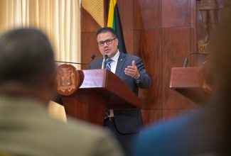 Minister without Portfolio in the Ministry of Economic Growth and Job Creation, Senator the Hon. Matthew Samuda, responds to a question during Wednesday’s (April 10) post-Cabinet press briefing at Jamaica House.