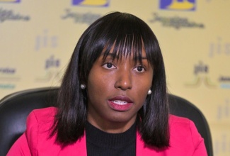 Director of the Child Diversion Branch, Social Justice Division, Ministry of Justice, Venisa Clarke, speaking during a Jamaica Information Service (JIS) ‘Think Tank’ at the Agency’s Head office in Kingston on Monday (April 22). 

