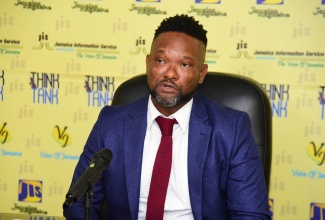Manager, Health Systems Strengthening Programme, Ministry of Health and Wellness, Orrett Clarke, addresses a Jamaica Information Service (JIS) Think Tank, on May 14.

