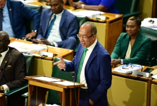 Minister of National Security, Hon. Dr. Horace Chang, makes his contribution to the 2024/2025 Sectoral Debate in the House of Representatives, on Tuesday (May 14). Seated behind Dr. Chang is the Minister of State in the Ministry, Hon. Juliet Cuthbert-Flynn.

