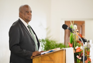 Minister of State in the Ministry of Agriculture, Fisheries and Mining, Hon. Franklin Witter, delivers remarks at the church service to launch National Minerals Week held on Sunday (May 6) at the Wesley Mandeville Methodist Church in Manchester.