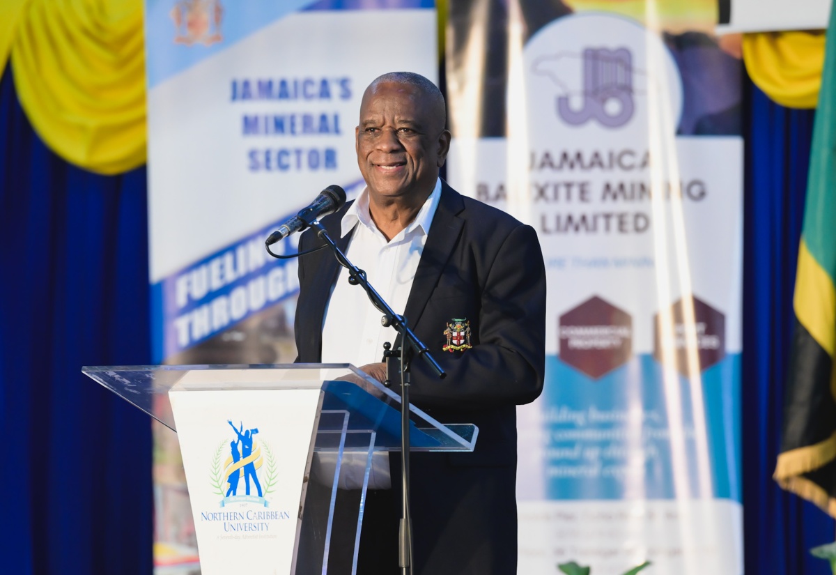 Minister of State in the Ministry of Agriculture, Fisheries and Mining,  Hon. Franklin Witter,  delivers the keynote address at the National Minerals Week Mining/Minerals Conference, at Northern Caribbean University (NCU) in Mandeville, Manchester, on May 6. It was held under the theme ‘Benefits of Minerals Development Activities to Host Communities’.