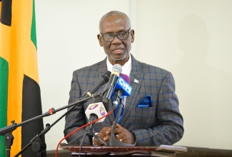 Minister of Local Government and Community Development, Hon. Desmond McKenzie, addresses today’s (May 9) monthly meeting of the Portland Municipal Corporation, in Port Antonio.