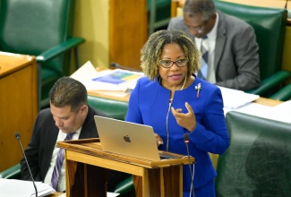 Minister without Portfolio in the Office of the Prime Minister with direct oversight for Skills and Digital Transformation, Senator Dr. the Hon. Dana Morris Dixon addresses the sitting of the Senate on May 10.