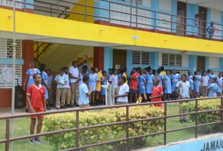 Students of Sheffield Primary School in Westmoreland engage in their physical exercise session under the Jamaica Moves In School (JMIS) initiative.