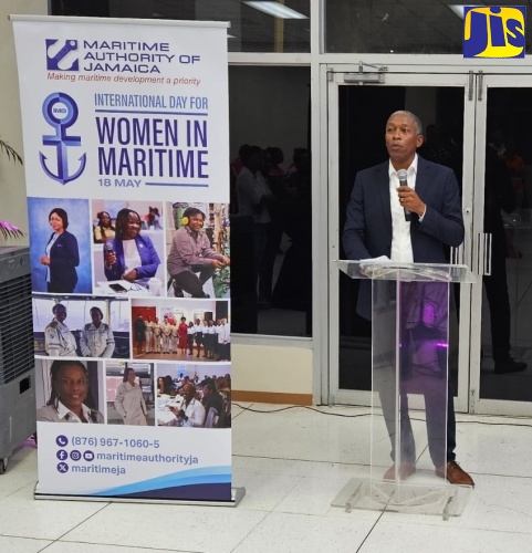 Director General of the Maritime Authority of Jamaica (MAJ), Bertrand Smith, addresses a reception to honour women in the maritime industry held at the Maritime Association of Jamaica (MAJ) in Kingston on May 17.