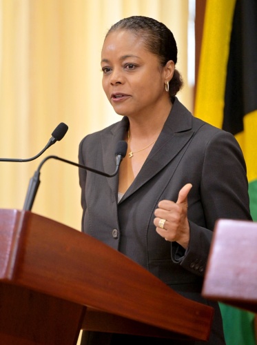Minister of Legal and Constitutional Affairs, Hon. Marlene Malahoo Forte, addresses Wednesday’s (May 22) post-Cabinet press briefing at Jamaica House.