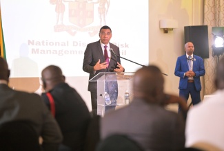 Prime Minister, the Most Hon. Andrew Holness, addresses the National Disaster Risk Management Council Meeting at Sandals Ochi Beach Resort in St. Ann, on Wednesday, May 29.

